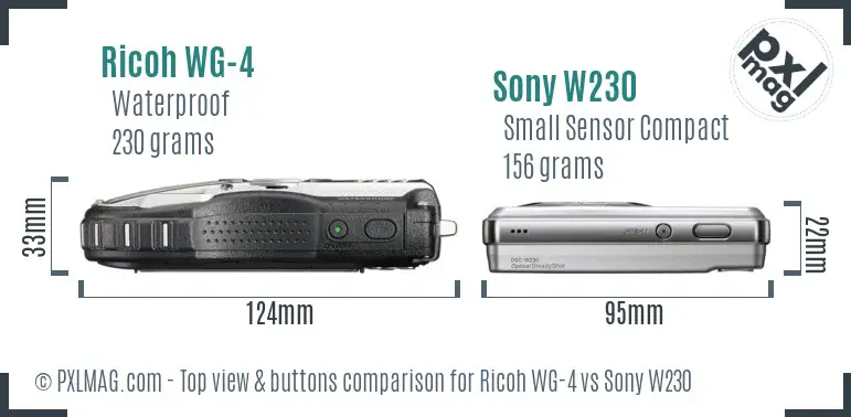 Ricoh WG-4 vs Sony W230 top view buttons comparison