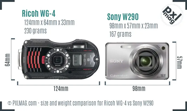 Ricoh WG-4 vs Sony W290 size comparison