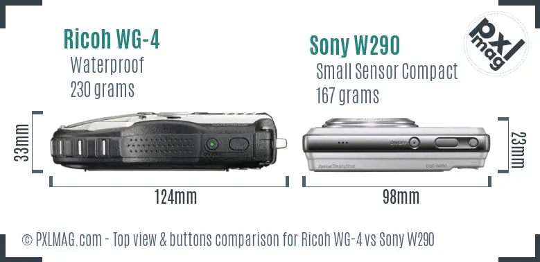 Ricoh WG-4 vs Sony W290 top view buttons comparison