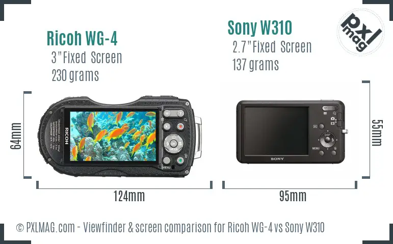 Ricoh WG-4 vs Sony W310 Screen and Viewfinder comparison