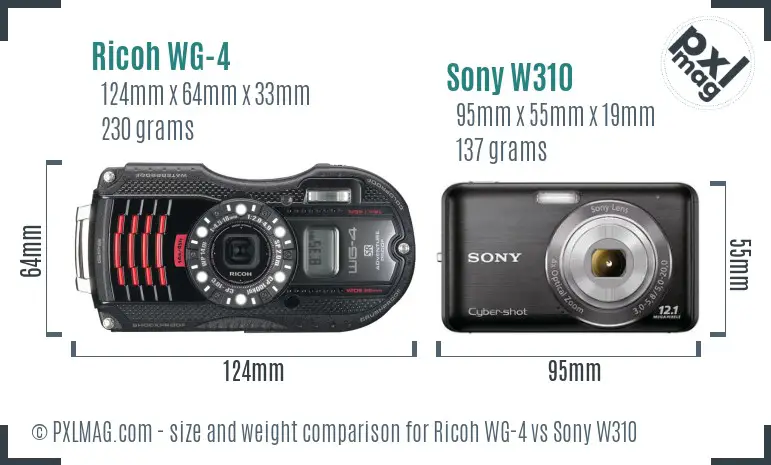 Ricoh WG-4 vs Sony W310 size comparison
