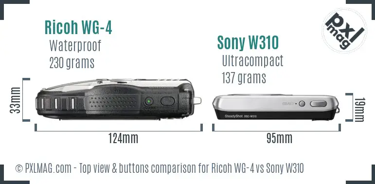 Ricoh WG-4 vs Sony W310 top view buttons comparison