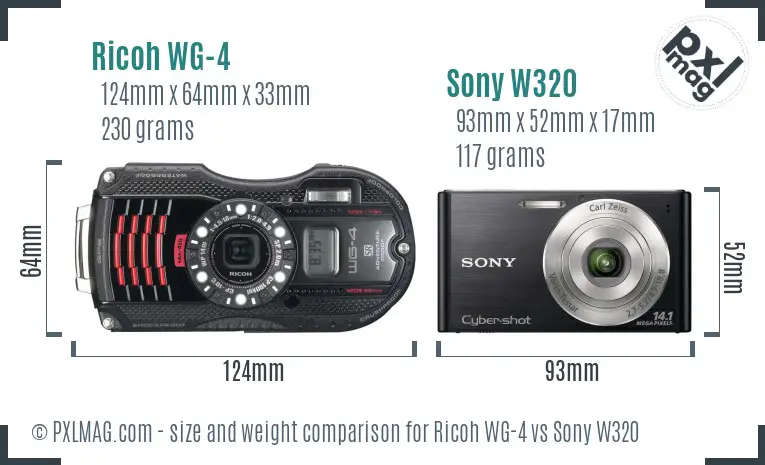Ricoh WG-4 vs Sony W320 size comparison