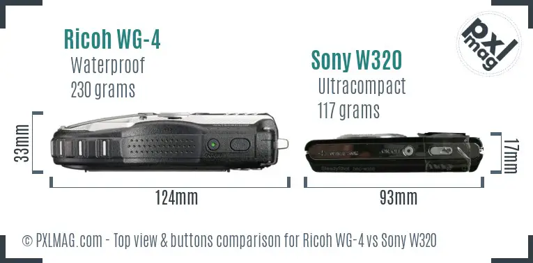 Ricoh WG-4 vs Sony W320 top view buttons comparison