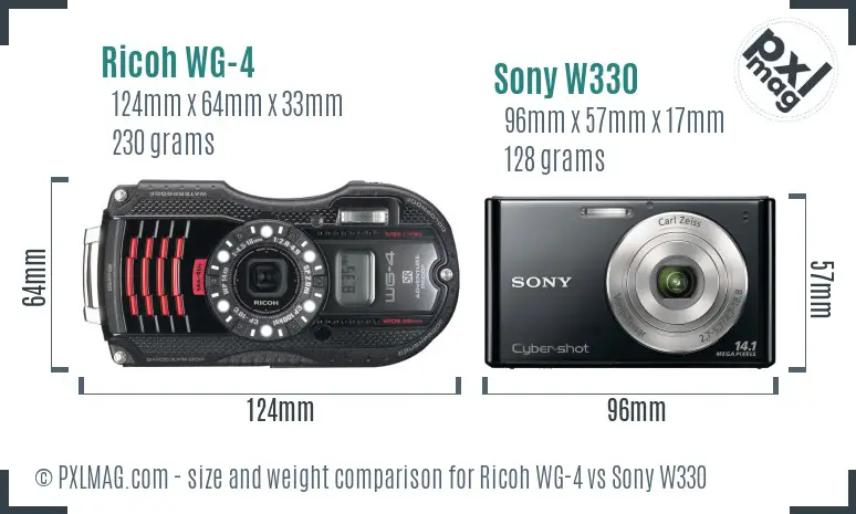 Ricoh WG-4 vs Sony W330 size comparison