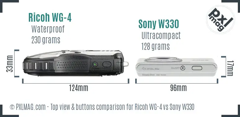 Ricoh WG-4 vs Sony W330 top view buttons comparison