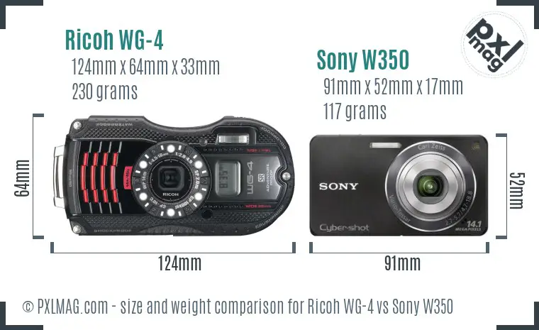 Ricoh WG-4 vs Sony W350 size comparison