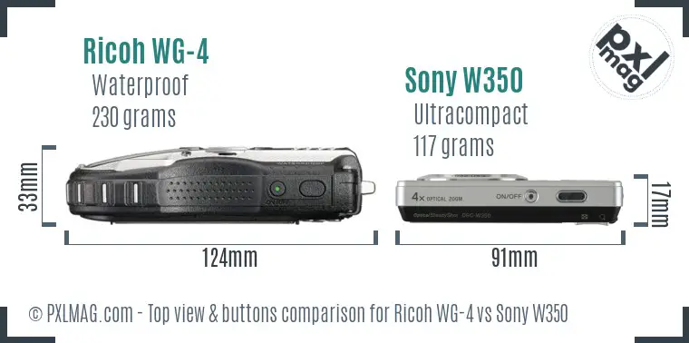 Ricoh WG-4 vs Sony W350 top view buttons comparison