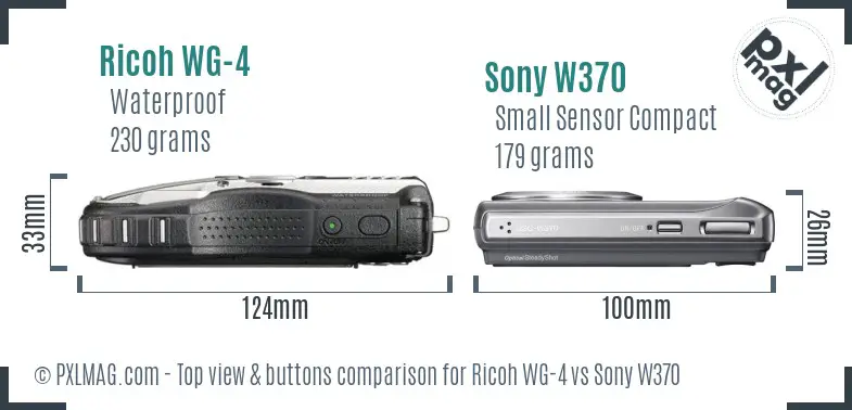 Ricoh WG-4 vs Sony W370 top view buttons comparison