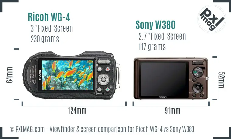 Ricoh WG-4 vs Sony W380 Screen and Viewfinder comparison