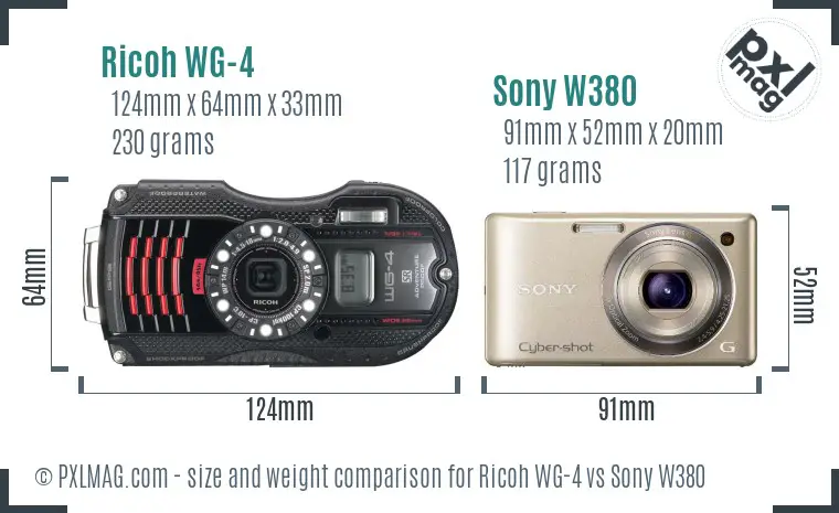 Ricoh WG-4 vs Sony W380 size comparison