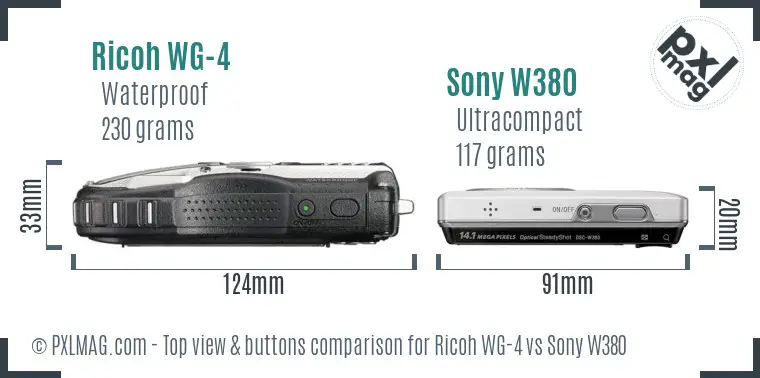Ricoh WG-4 vs Sony W380 top view buttons comparison