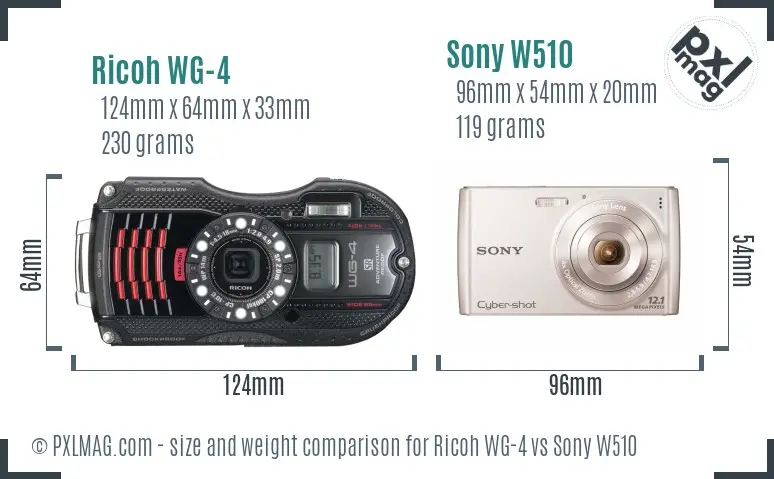 Ricoh WG-4 vs Sony W510 size comparison