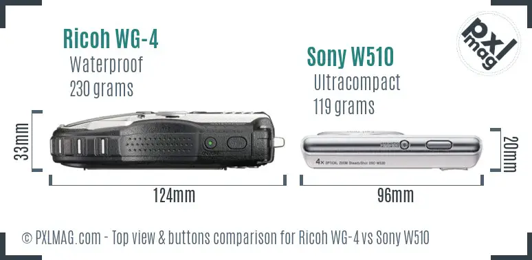 Ricoh WG-4 vs Sony W510 top view buttons comparison