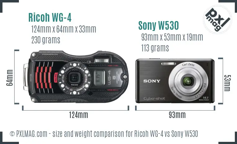 Ricoh WG-4 vs Sony W530 size comparison