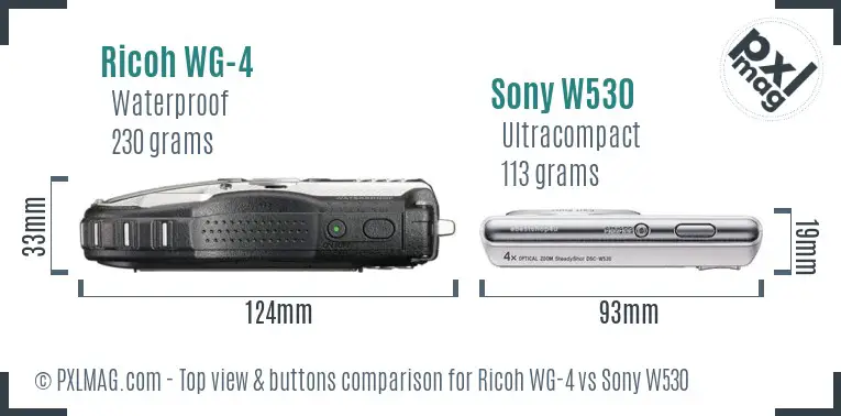Ricoh WG-4 vs Sony W530 top view buttons comparison