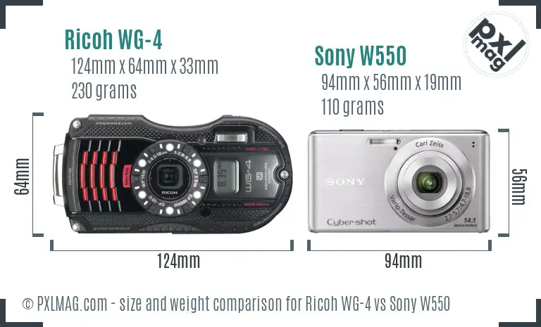 Ricoh WG-4 vs Sony W550 size comparison