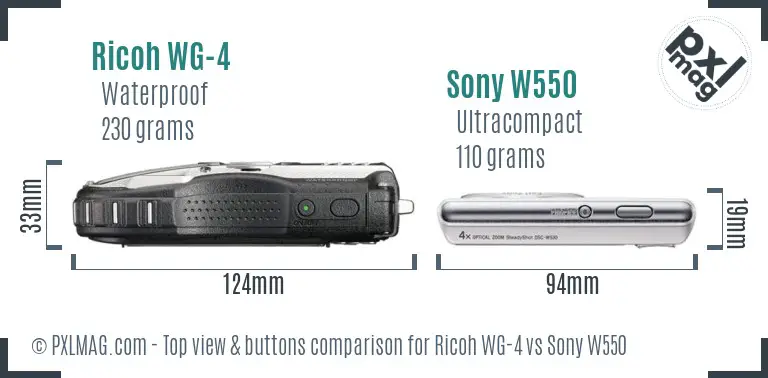 Ricoh WG-4 vs Sony W550 top view buttons comparison