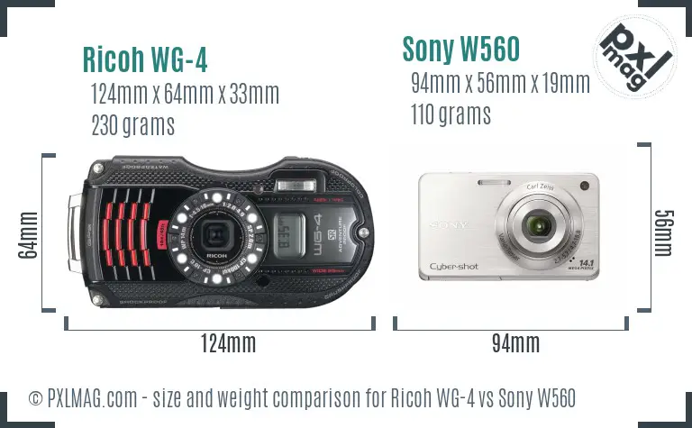 Ricoh WG-4 vs Sony W560 size comparison