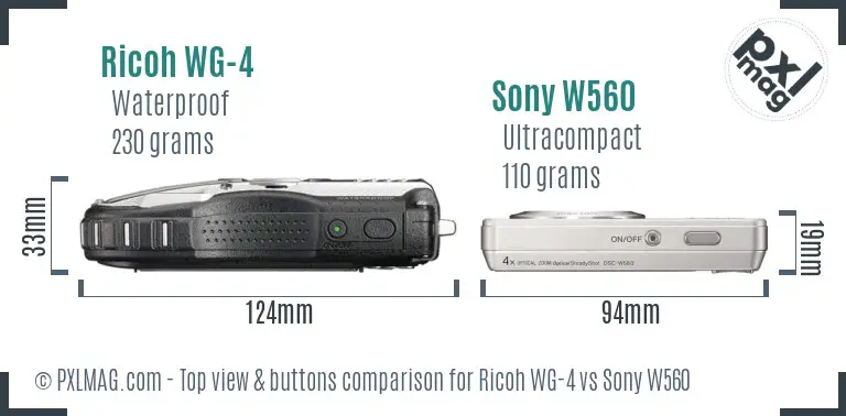 Ricoh WG-4 vs Sony W560 top view buttons comparison