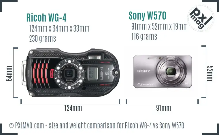 Ricoh WG-4 vs Sony W570 size comparison
