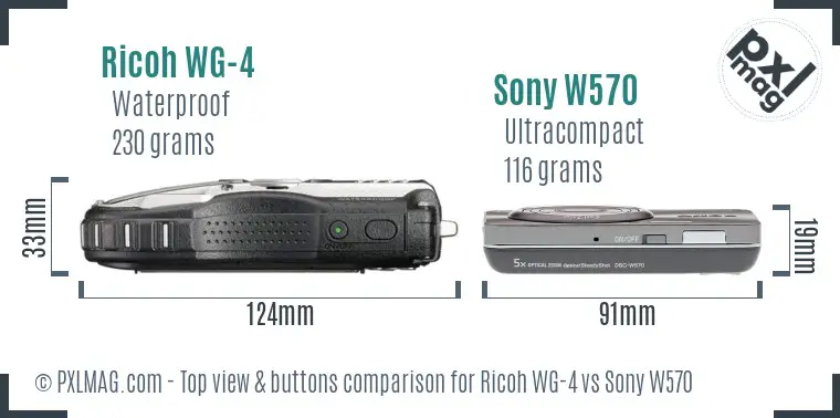 Ricoh WG-4 vs Sony W570 top view buttons comparison
