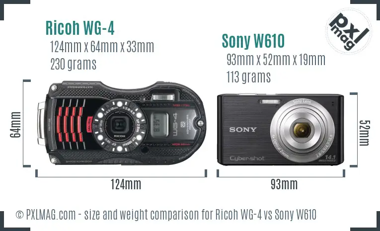 Ricoh WG-4 vs Sony W610 size comparison