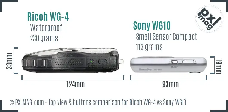 Ricoh WG-4 vs Sony W610 top view buttons comparison