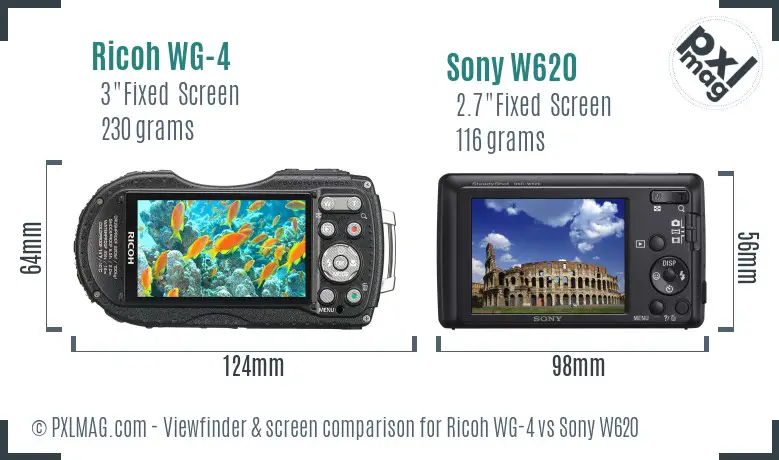 Ricoh WG-4 vs Sony W620 Screen and Viewfinder comparison