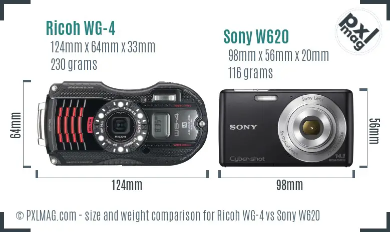 Ricoh WG-4 vs Sony W620 size comparison