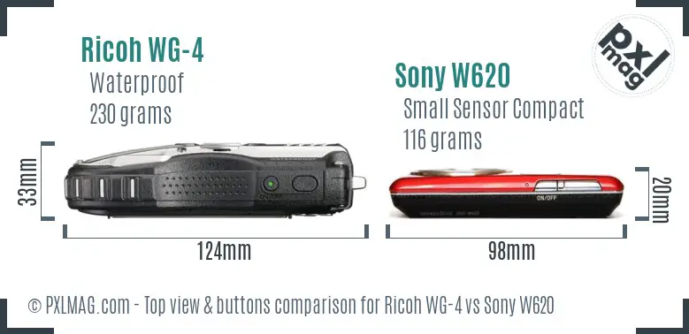 Ricoh WG-4 vs Sony W620 top view buttons comparison