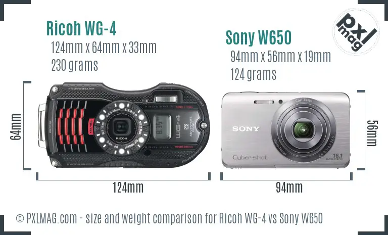 Ricoh WG-4 vs Sony W650 size comparison