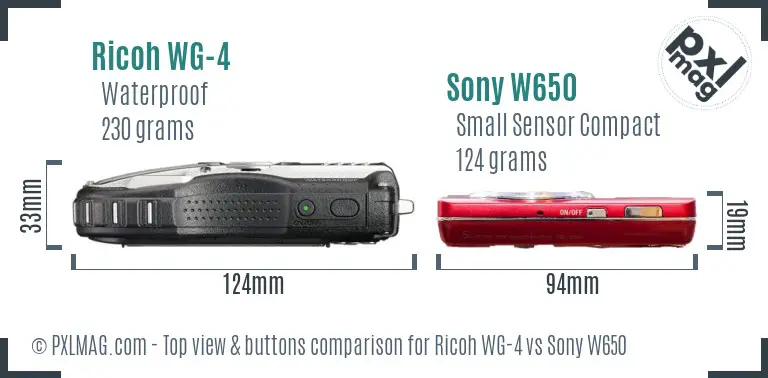 Ricoh WG-4 vs Sony W650 top view buttons comparison