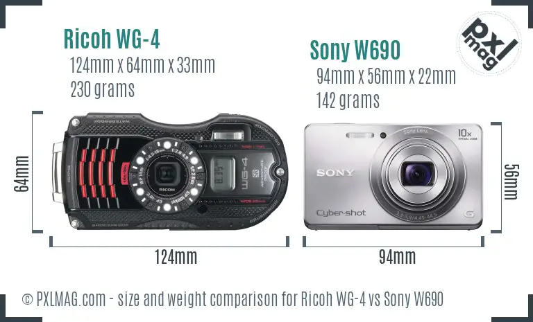 Ricoh WG-4 vs Sony W690 size comparison