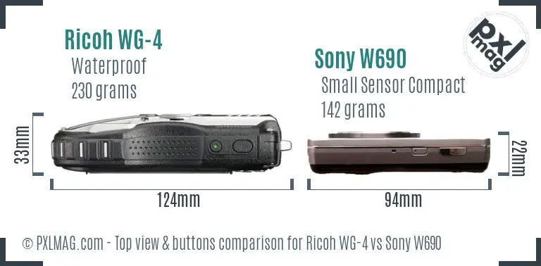 Ricoh WG-4 vs Sony W690 top view buttons comparison