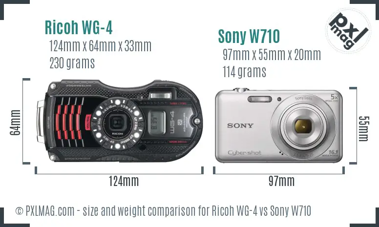 Ricoh WG-4 vs Sony W710 size comparison