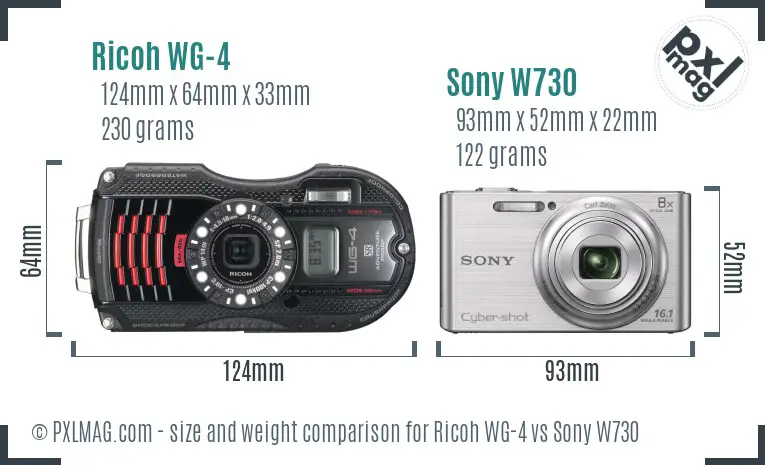 Ricoh WG-4 vs Sony W730 size comparison