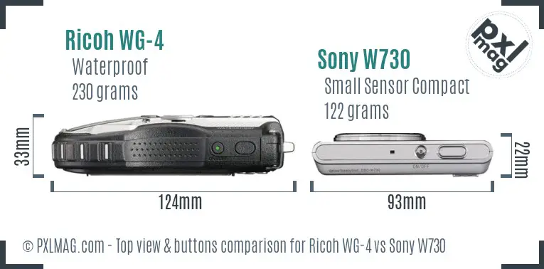 Ricoh WG-4 vs Sony W730 top view buttons comparison