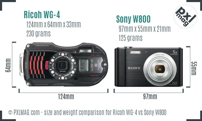 Ricoh WG-4 vs Sony W800 size comparison