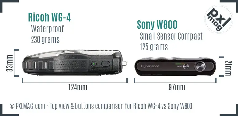 Ricoh WG-4 vs Sony W800 top view buttons comparison