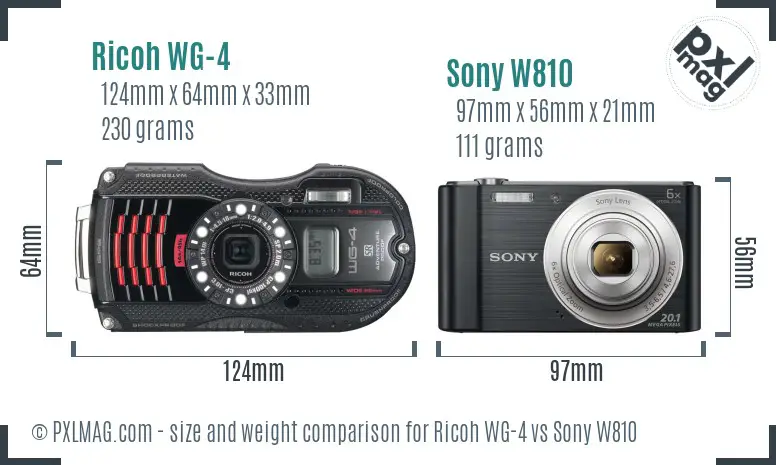 Ricoh WG-4 vs Sony W810 size comparison