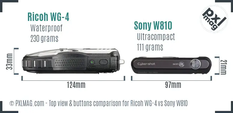 Ricoh WG-4 vs Sony W810 top view buttons comparison