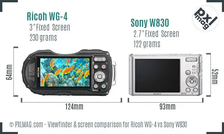 Ricoh WG-4 vs Sony W830 Screen and Viewfinder comparison
