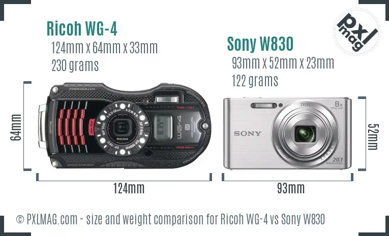Ricoh WG-4 vs Sony W830 size comparison