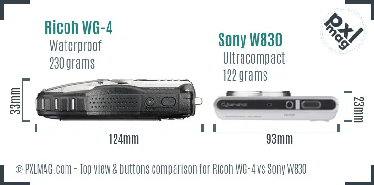 Ricoh WG-4 vs Sony W830 top view buttons comparison