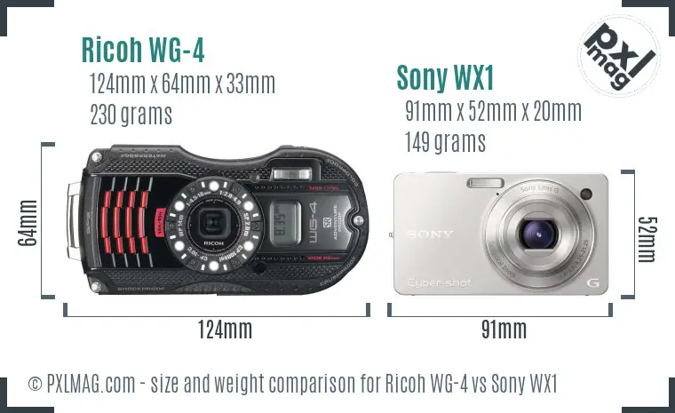 Ricoh WG-4 vs Sony WX1 size comparison