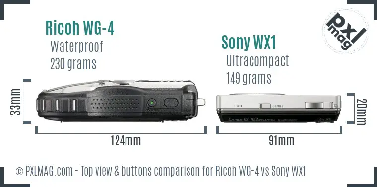 Ricoh WG-4 vs Sony WX1 top view buttons comparison