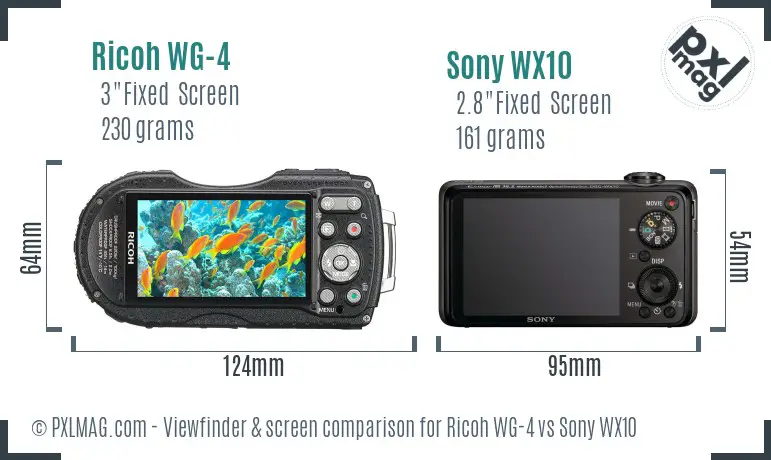 Ricoh WG-4 vs Sony WX10 Screen and Viewfinder comparison