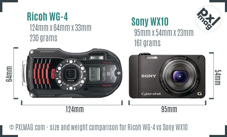 Ricoh WG-4 vs Sony WX10 size comparison