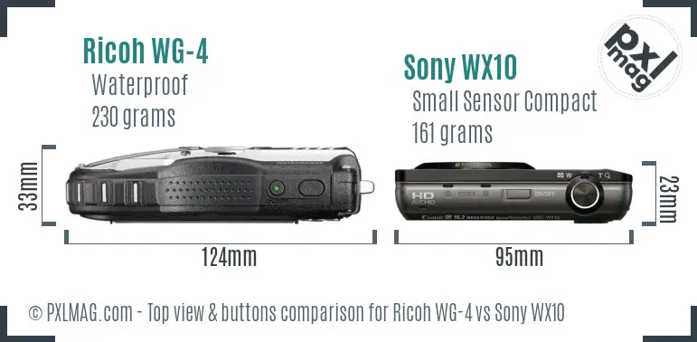 Ricoh WG-4 vs Sony WX10 top view buttons comparison
